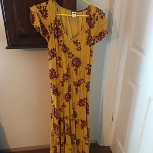 Mustard and red flower maxi dress
